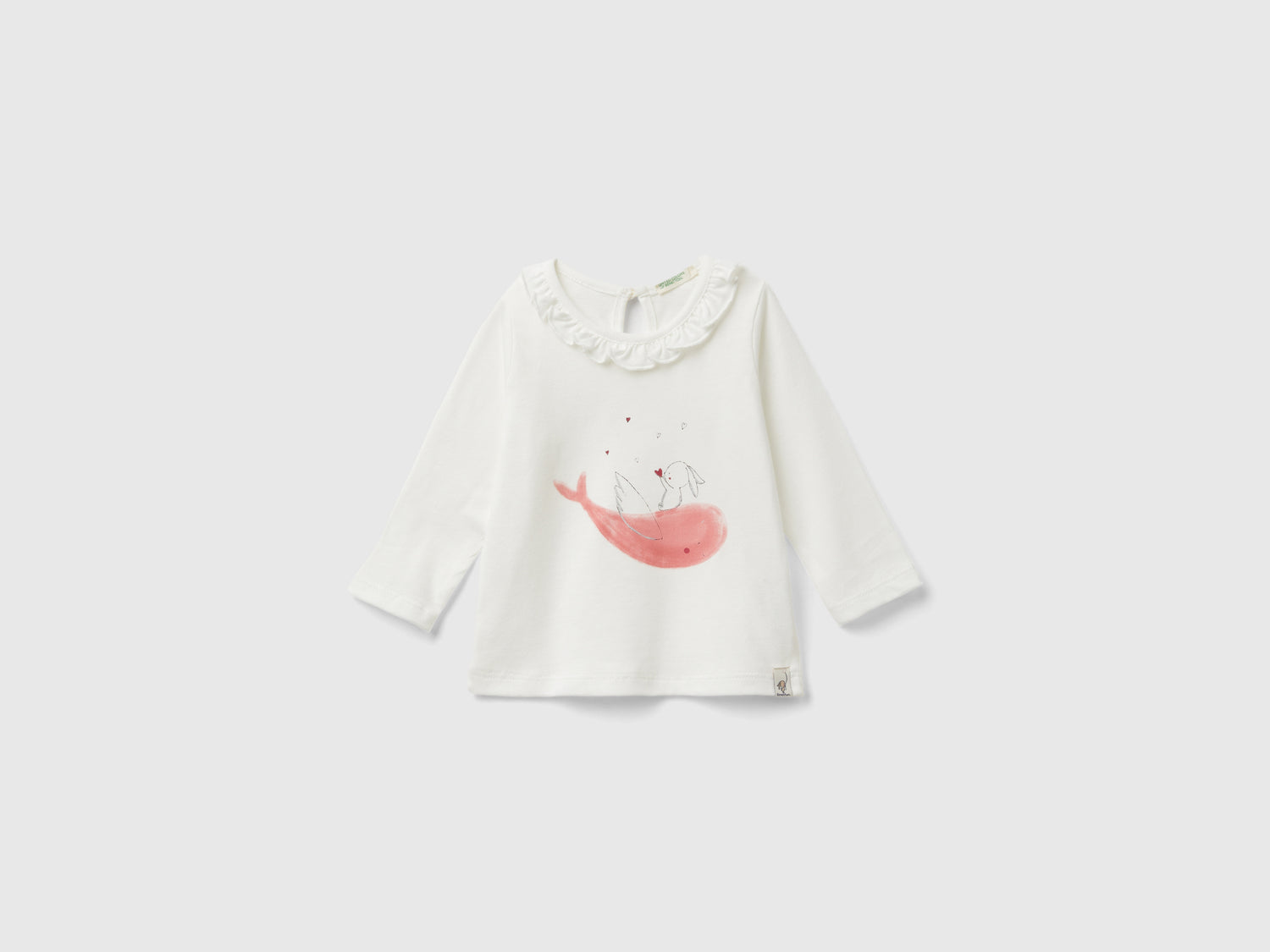 Maglietta con colletto rouches da neonato bianco panna | Benetton Outlet