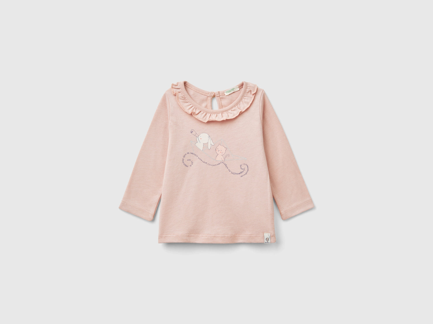 Maglietta con colletto rouches da neonato rosa | Benetton Outlet
