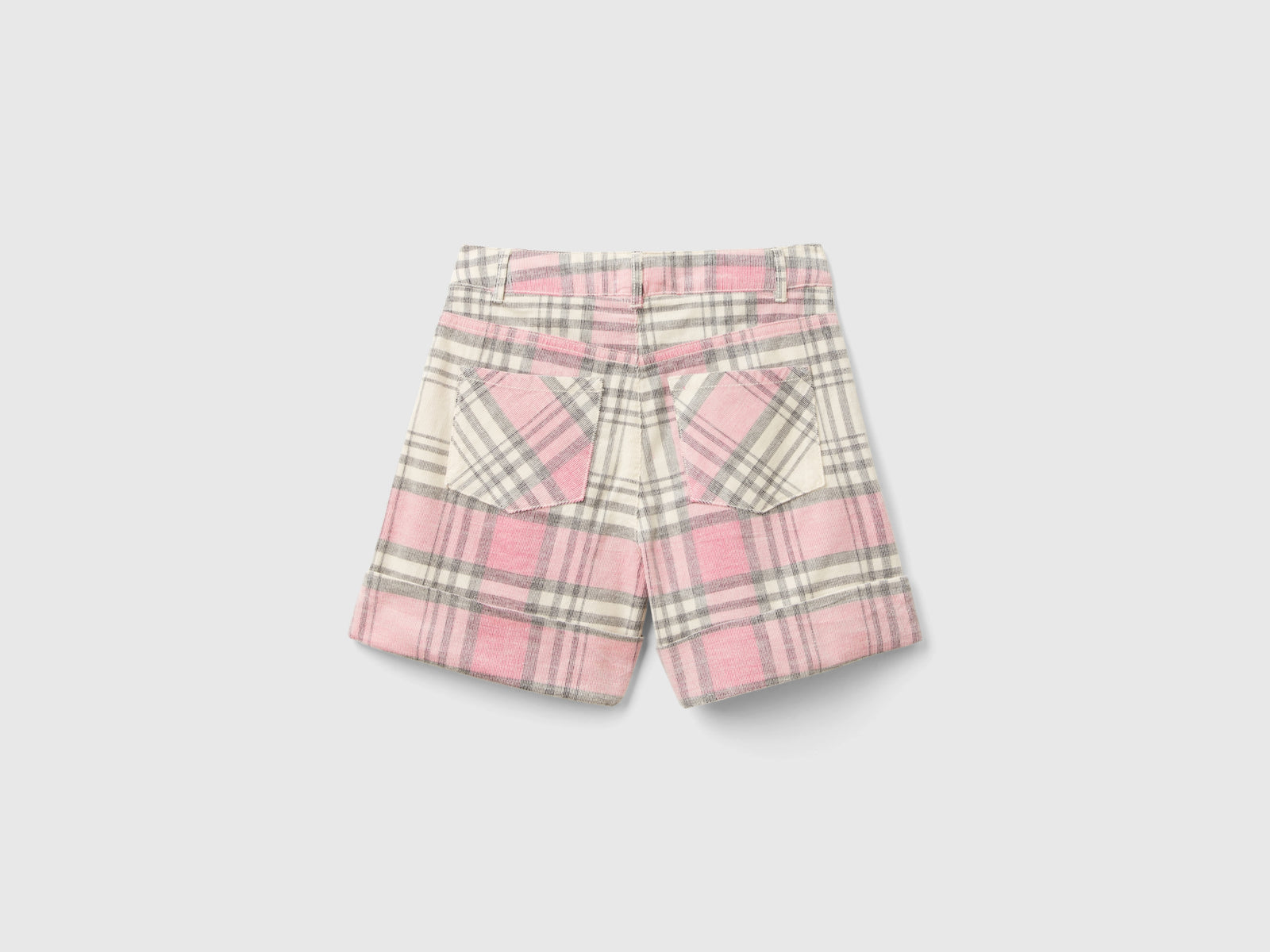Bermuda tartan in velluto da bambina rosa tenue 2 | Benetton Outlet