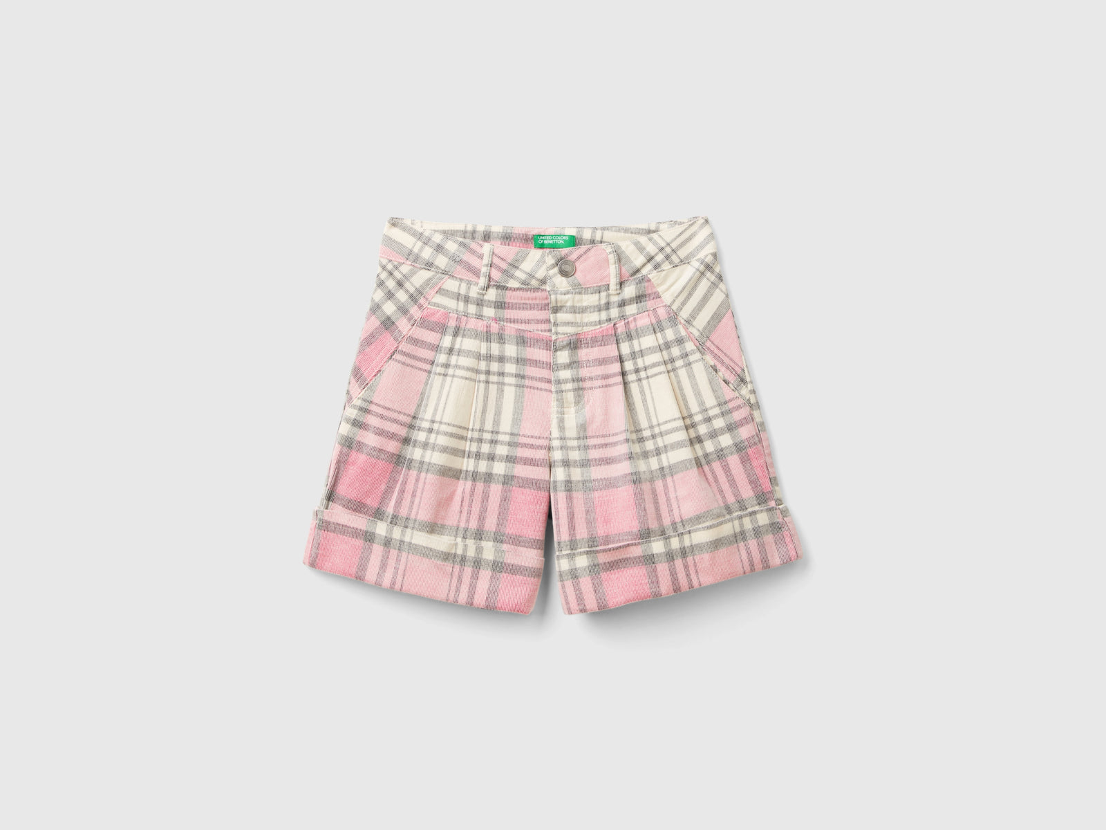 Bermuda tartan in velluto da bambina rosa tenue | Benetton Outlet
