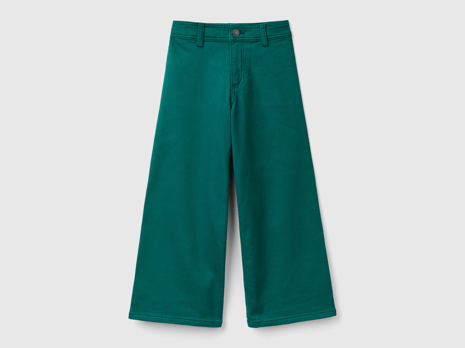 Pantaloni ampi in cotone stretch da bambina verde scuro | Benetton Outlet