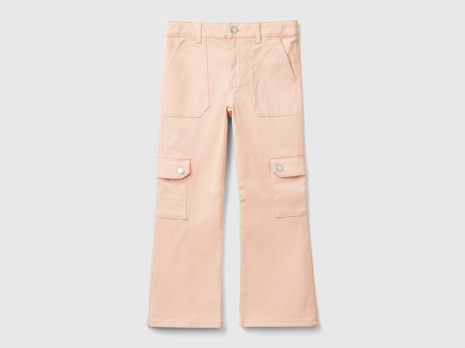Pantaloni cargo a zampa da bambina rosa tenue | Benetton Outlet