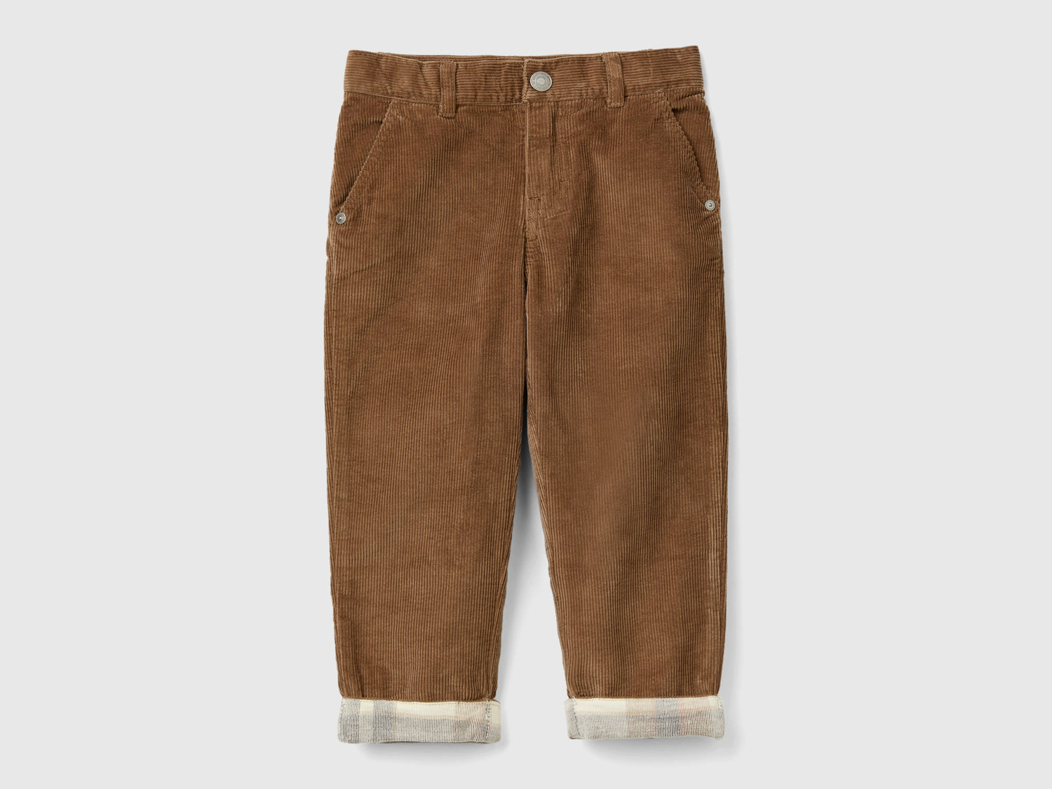 Pantaloni in velluto con risvolto da bimbo marrone | Benetton Outlet