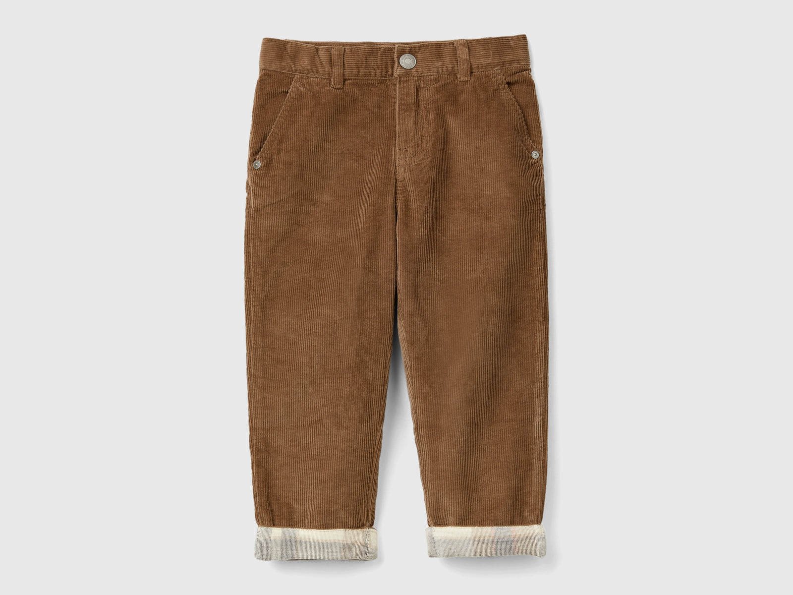 Pantaloni in velluto con risvolto da bimbo marrone | Benetton Outlet
