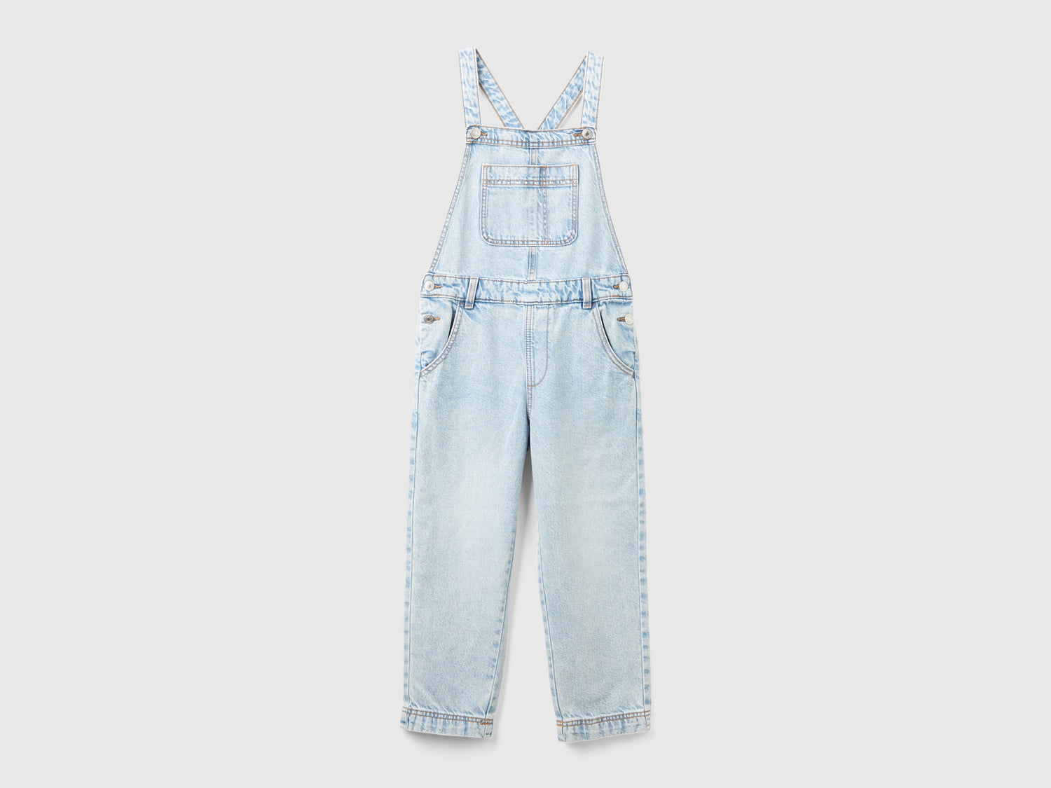 Salopette di jeans con strass da bambina azzurro | Benetton Outlet