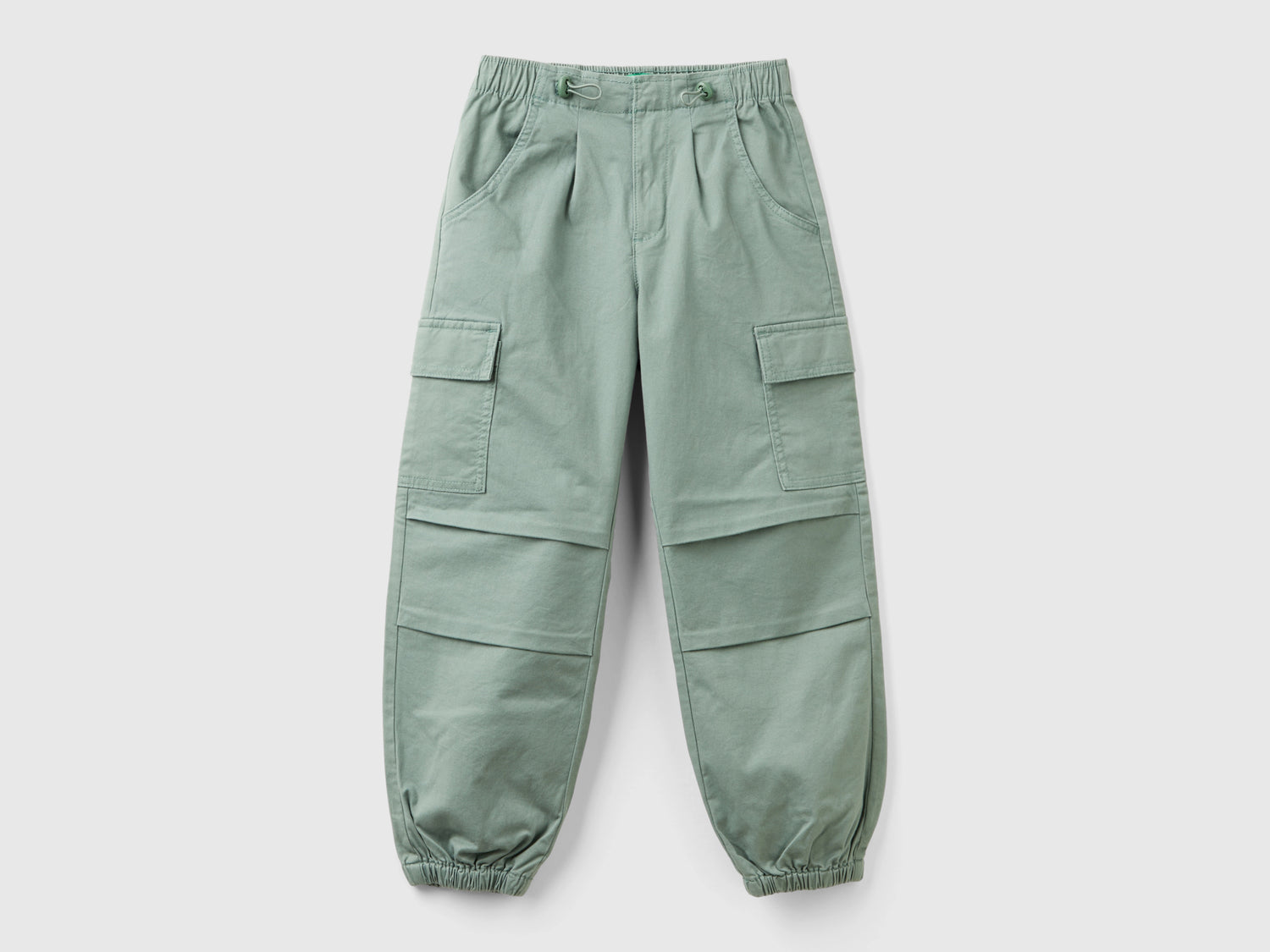 Pantaloni cargo in cotone stretch da bambina verde chiaro | Benetton Outlet