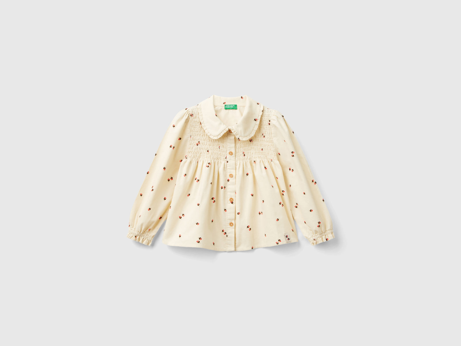Camicia in velluto con stampa rose da bimba bianco panna | Benetton Outlet