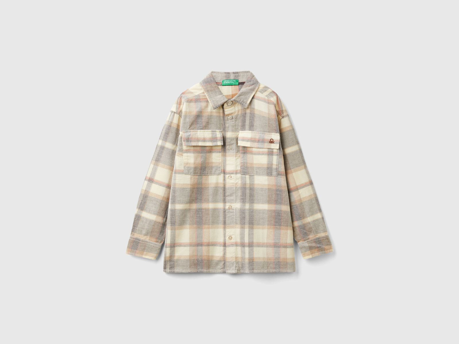 Velvet tartan shirt da bambino beige | Benetton Outlet