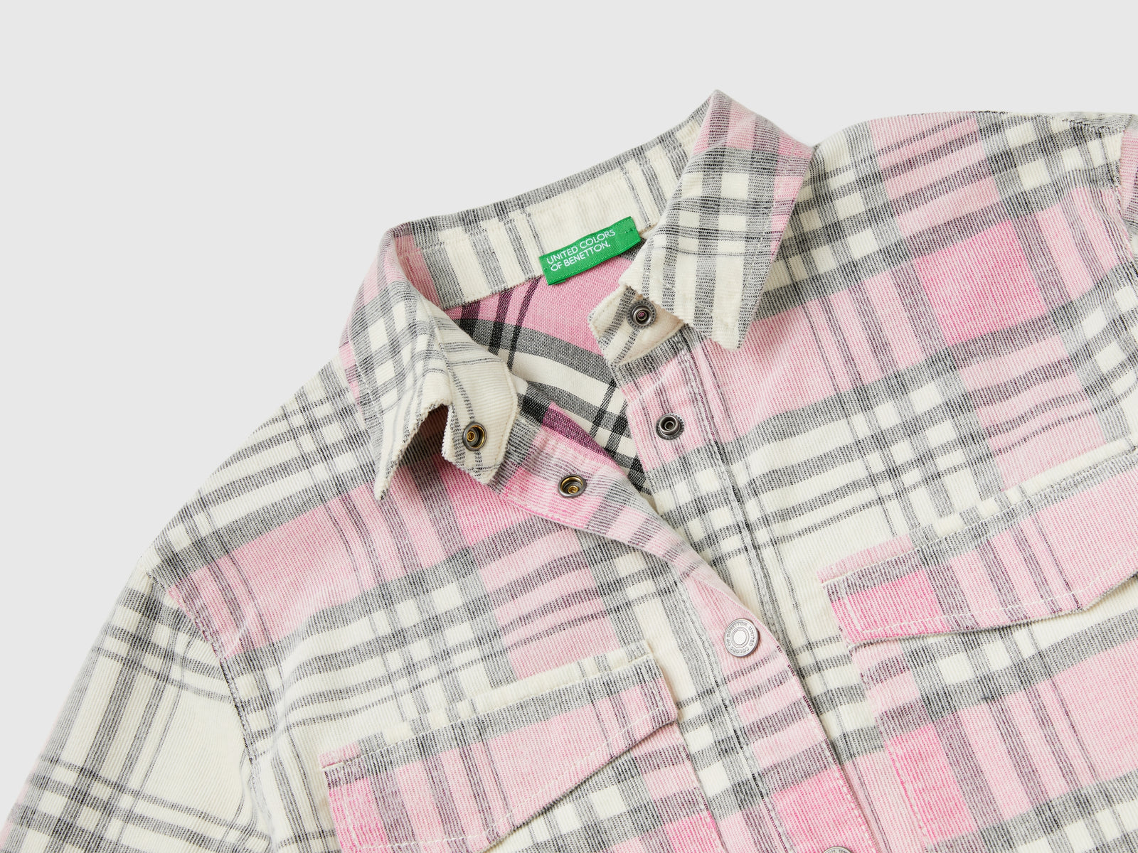 Camisa de tartán de terciopelo da bambina rosa tenue 3 | Benetton Outlet