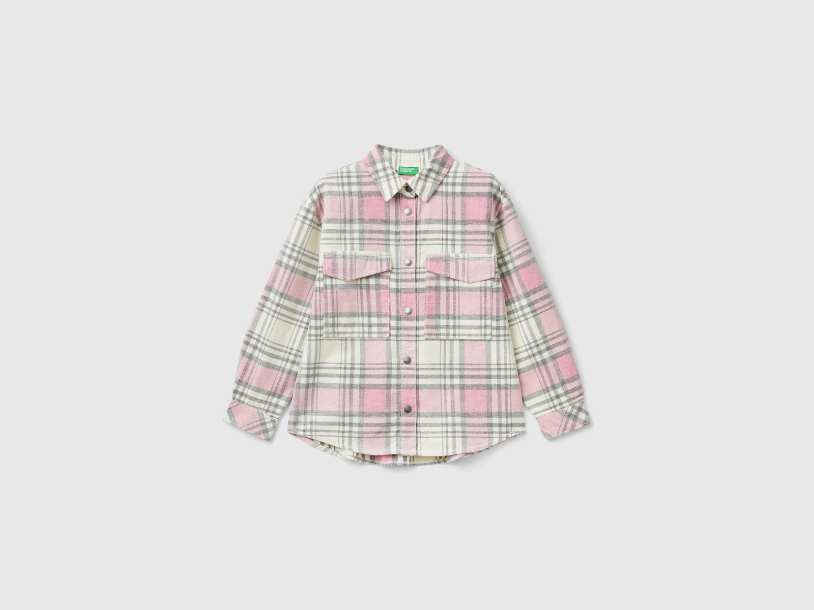Camisa de tartán de terciopelo da bambina rosa tenue | Benetton Outlet