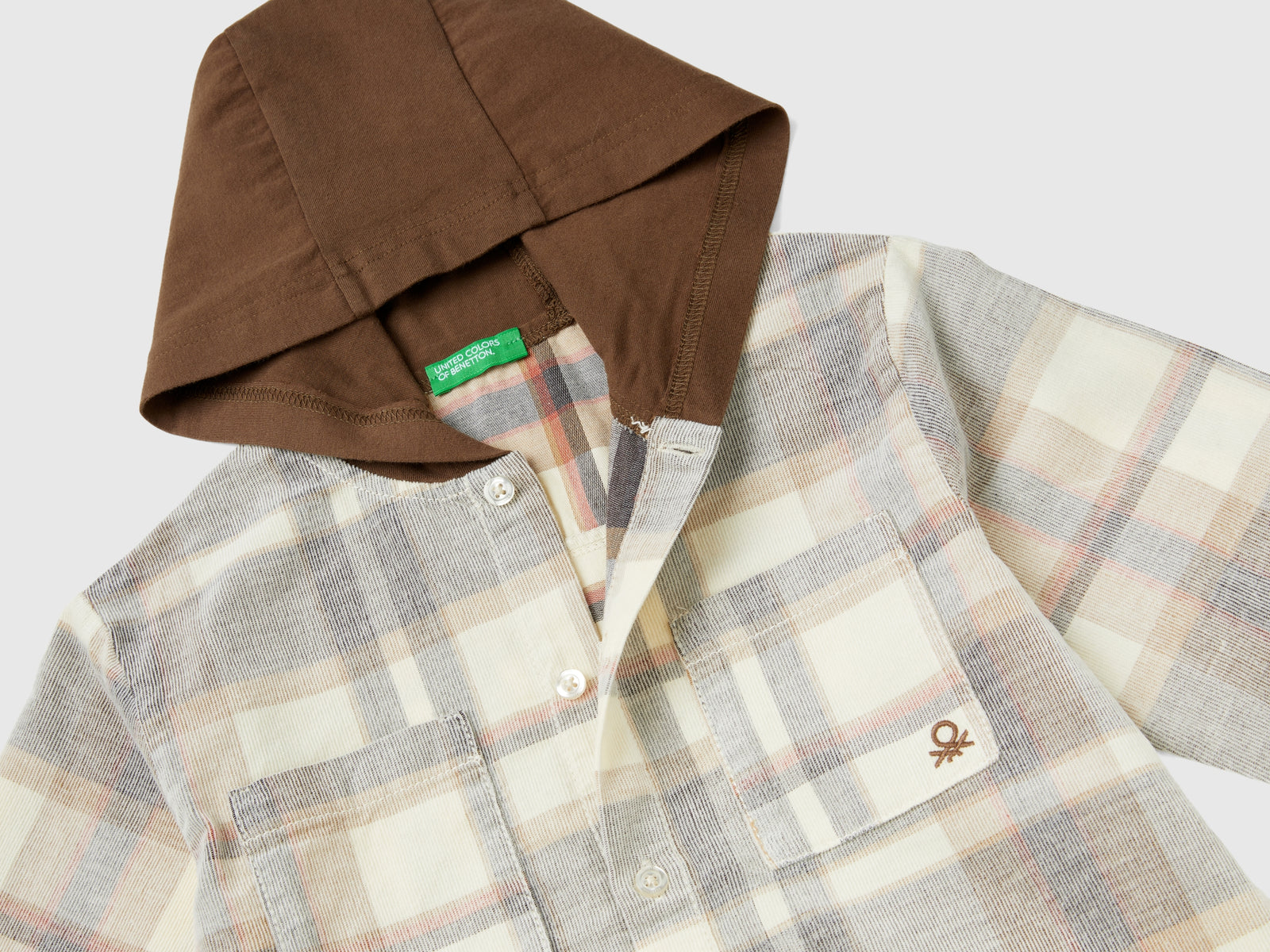 Camicia tartan con cappuccio in velluto da bimbo beige 3 | Benetton Outlet