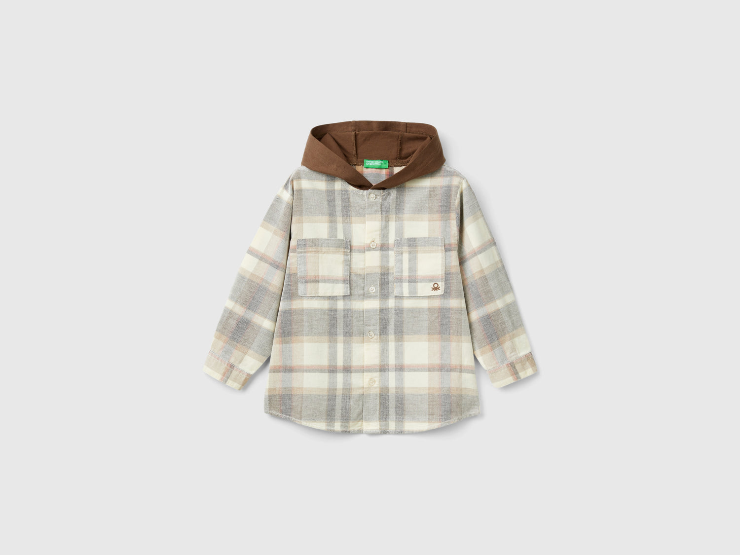 Camicia tartan con cappuccio in velluto da bimbo beige | Benetton Outlet