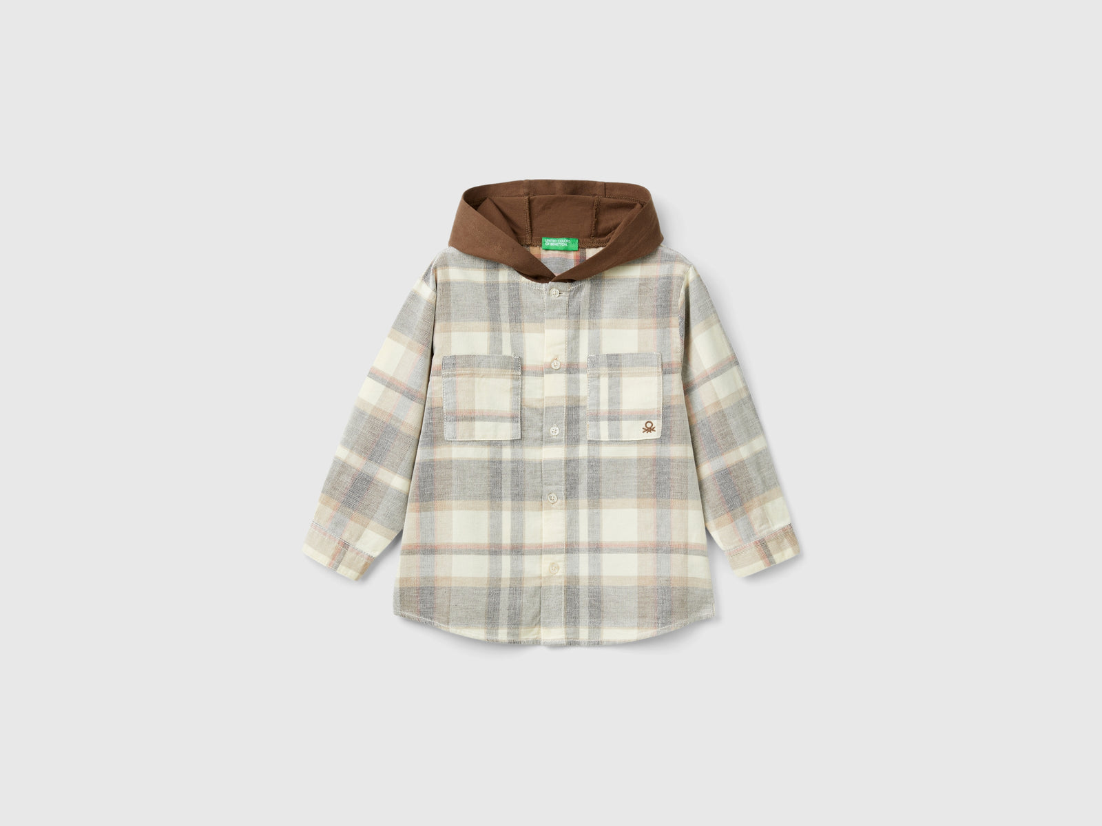 Camicia tartan con cappuccio in velluto da bimbo beige | Benetton Outlet