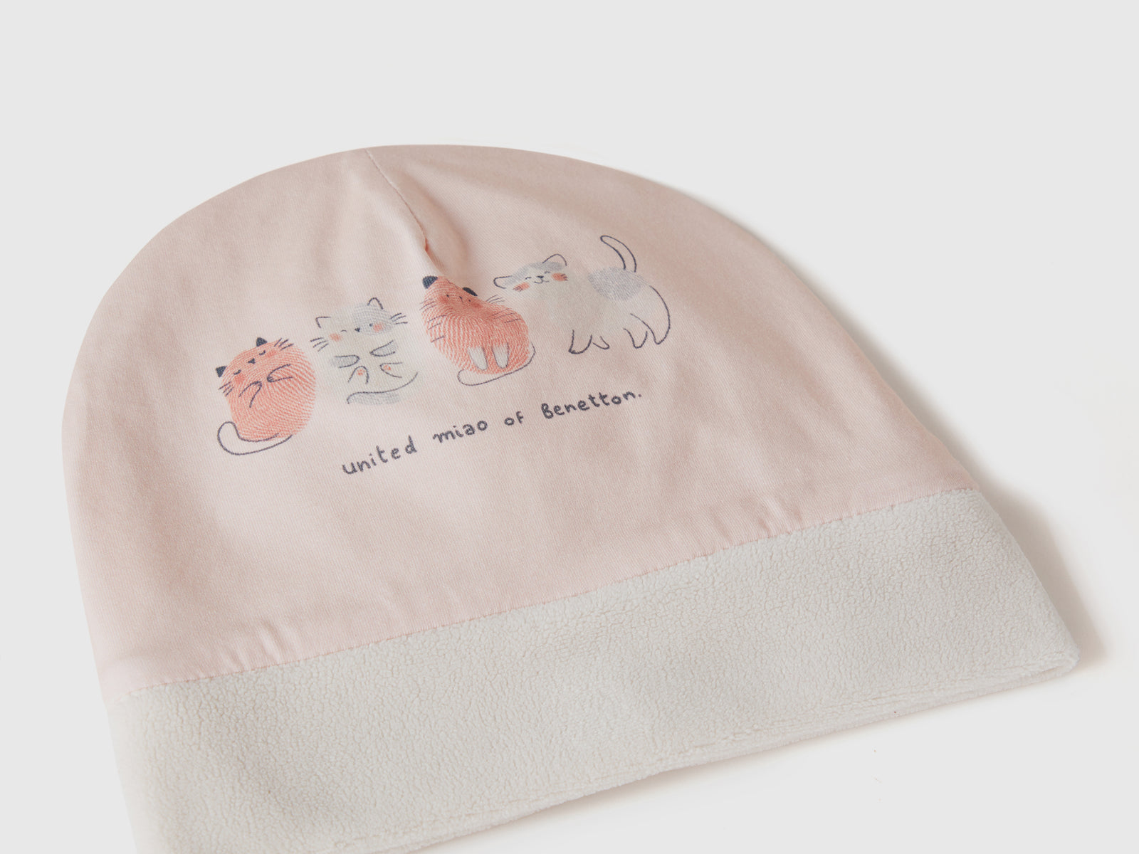 Cappellino con stampa in cotone stretch da neonato rosa tenue 3 | Benetton Outlet