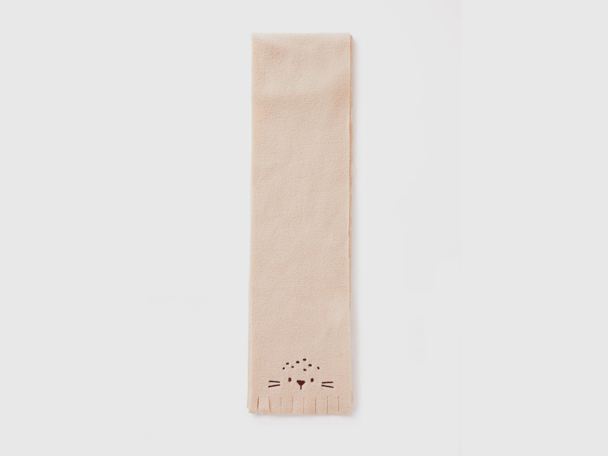 Fleece scarf with animal embroidery
