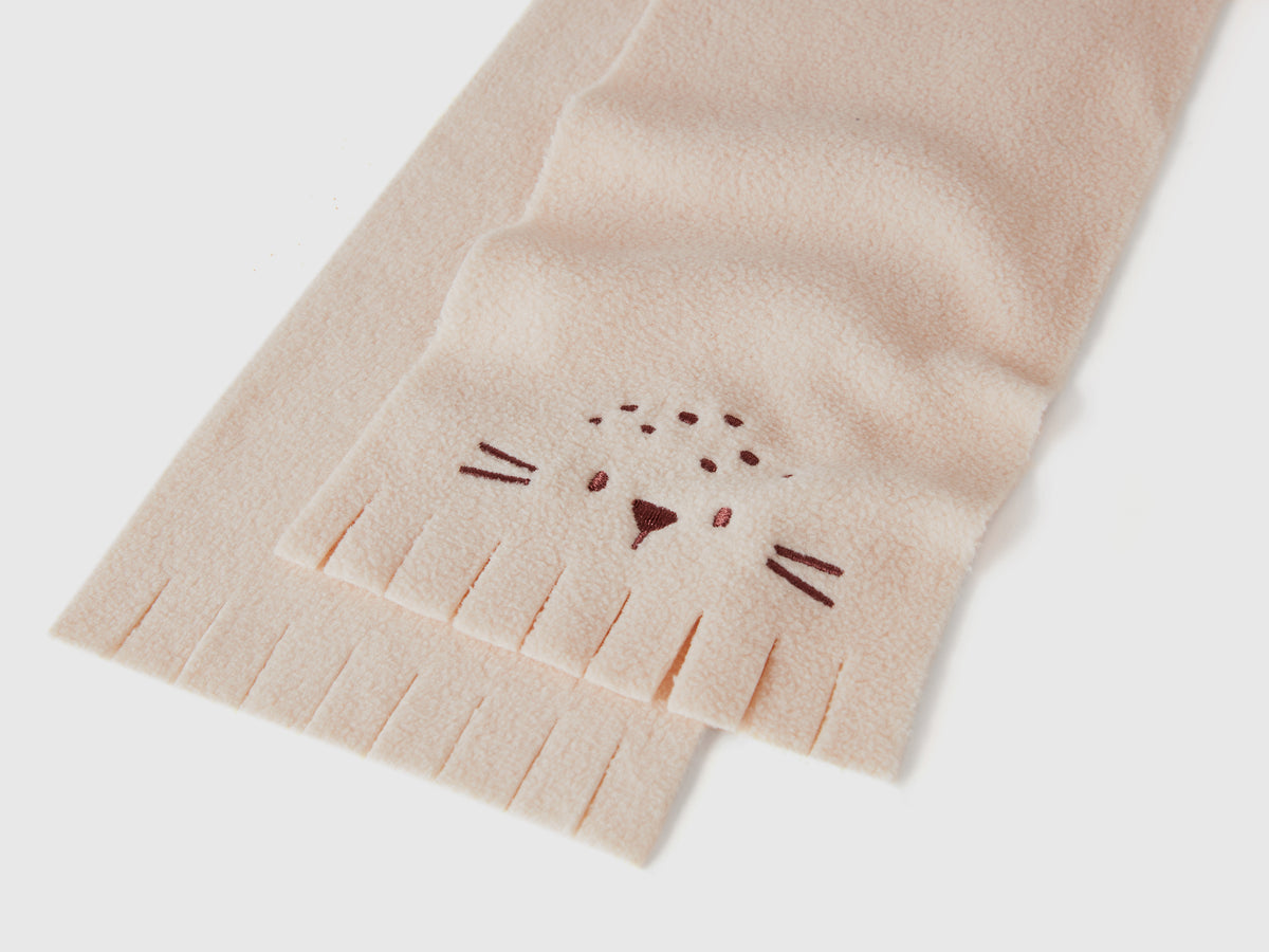 Fleece scarf with animal embroidery