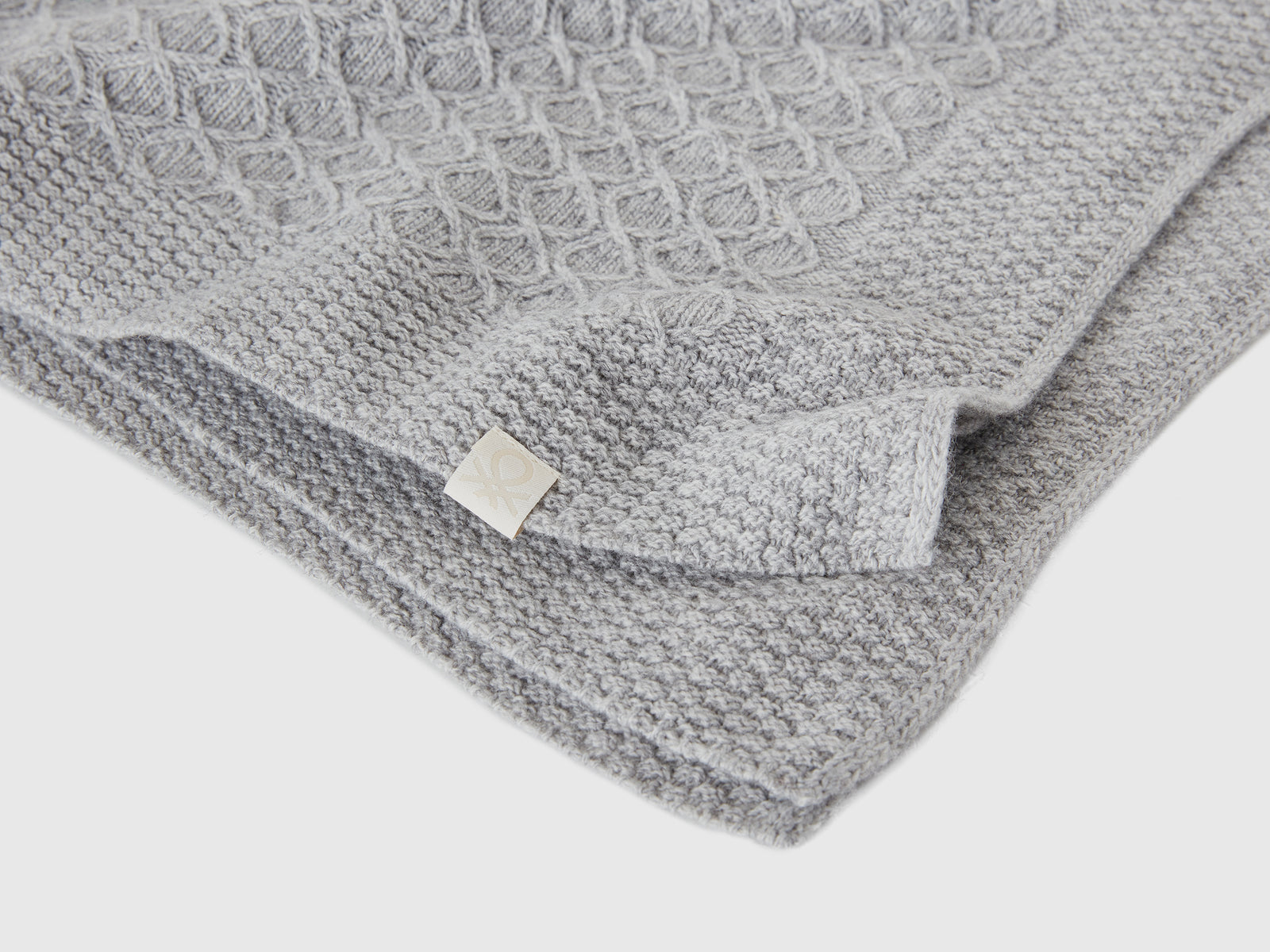 Wool and cashmere blend blanket da neonato grigio chiaro 2 | Benetton Outlet