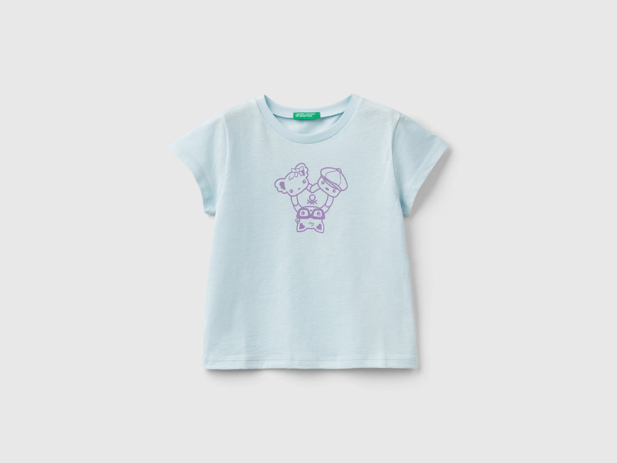 T-shirt 100% cotone con stampa da bimba azzurro | Benetton Outlet