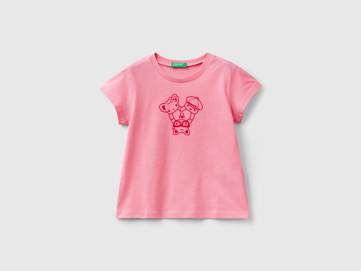 T-shirt 100% cotone con stampa da bimba rosa | Benetton Outlet