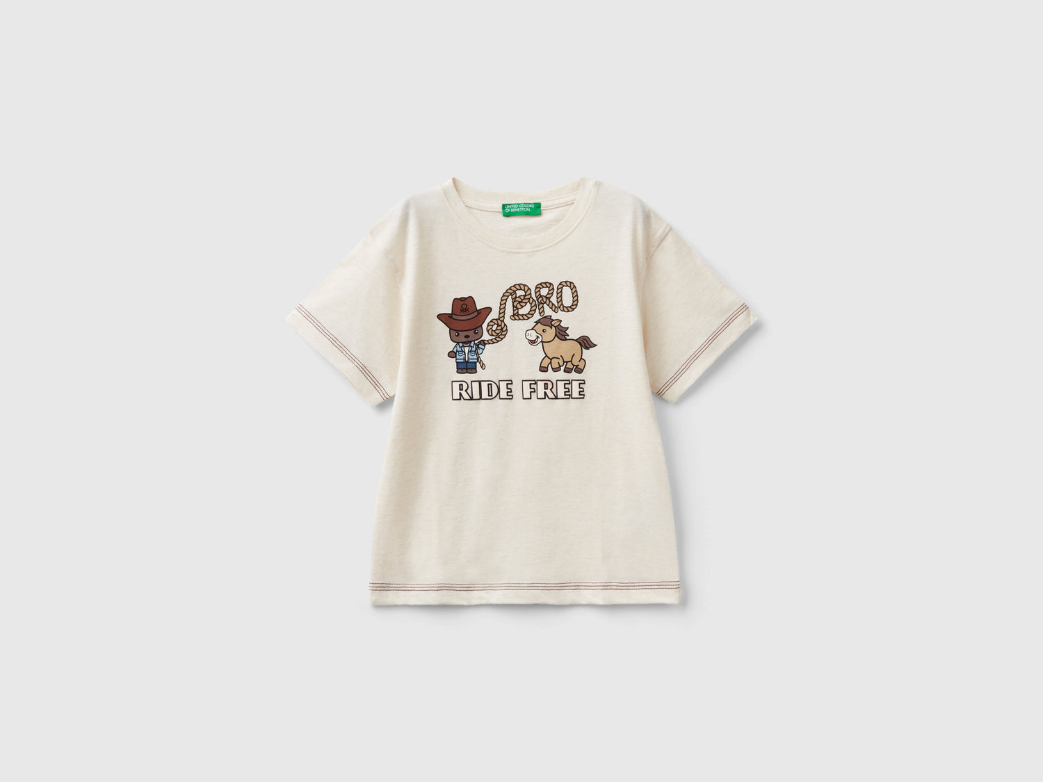 Maglietta con stampa western da bimbo bianco panna | Benetton Outlet