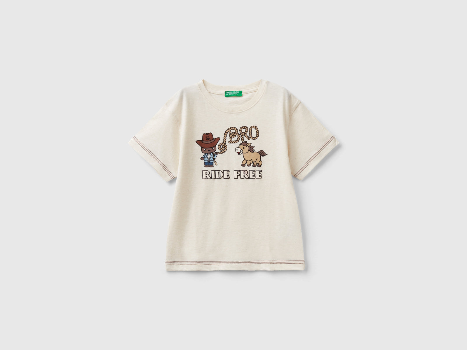 Maglietta con stampa western da bimbo bianco panna | Benetton Outlet