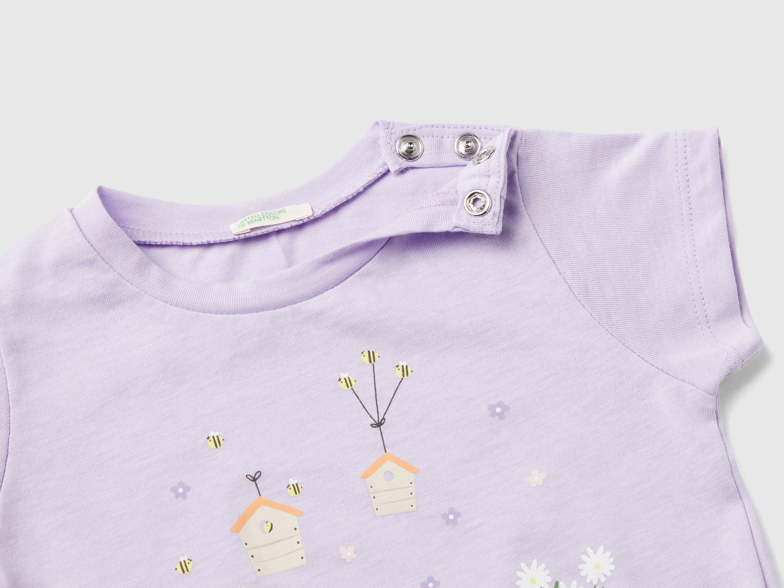 Maglietta in cotone bio con stampa da neonato lilla 2 | Benetton Outlet