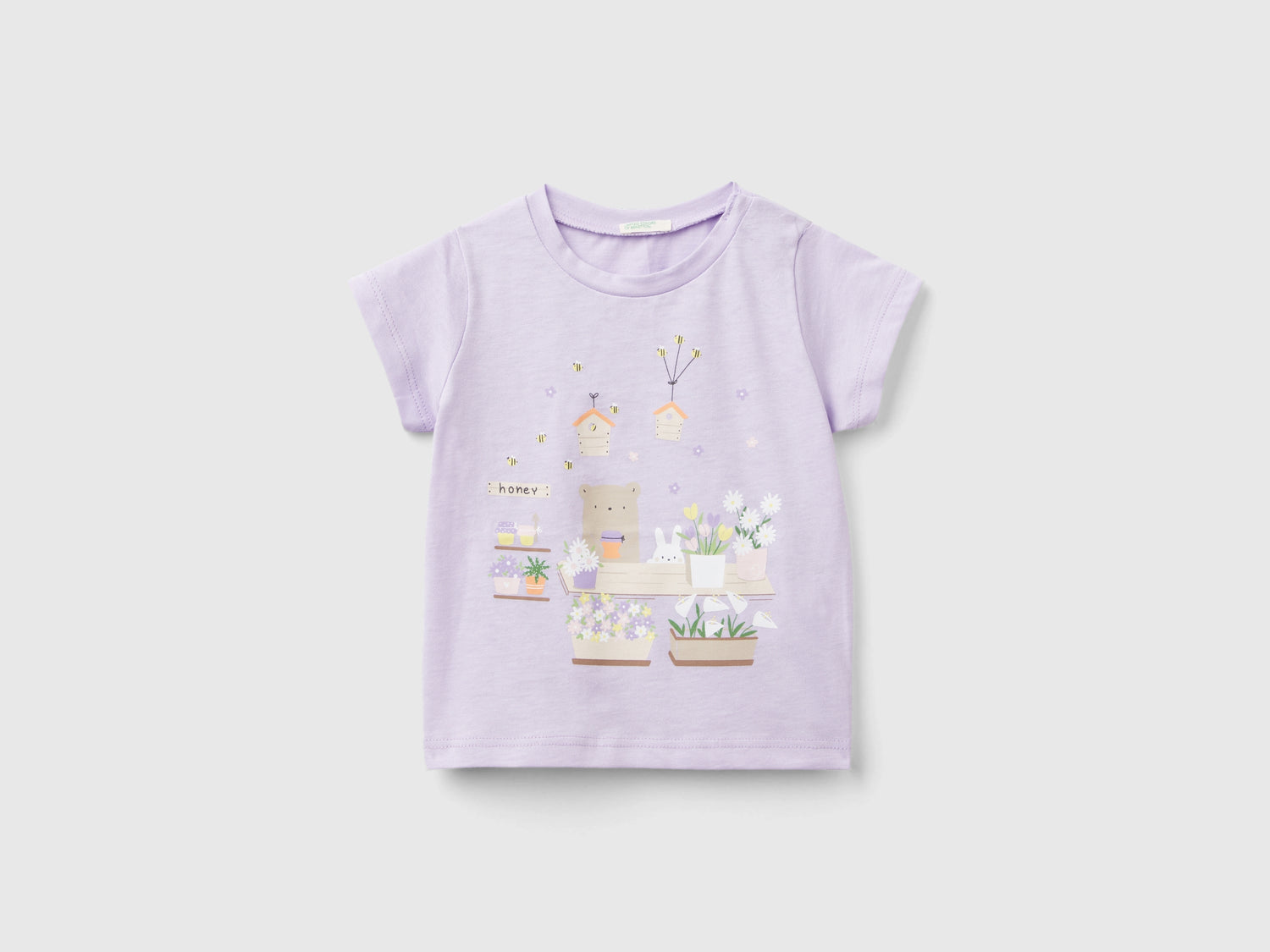 Maglietta in cotone bio con stampa da neonato lilla | Benetton Outlet