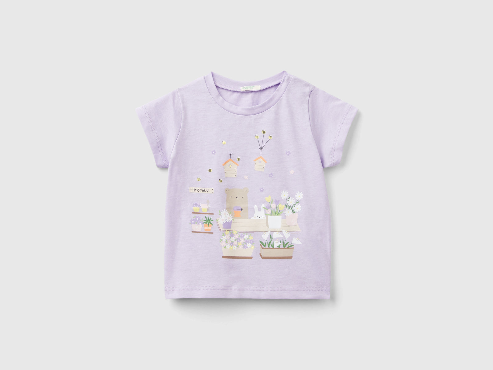 Maglietta in cotone bio con stampa da neonato lilla | Benetton Outlet