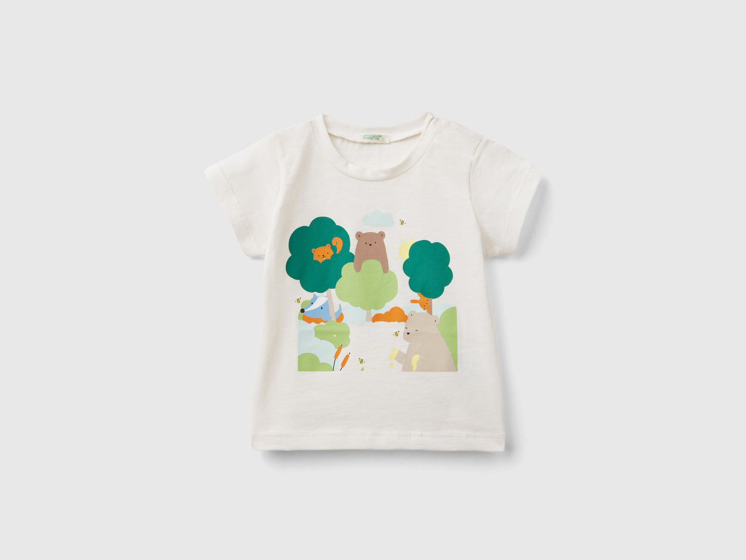 Maglietta in cotone bio con stampa da neonato bianco panna | Benetton Outlet