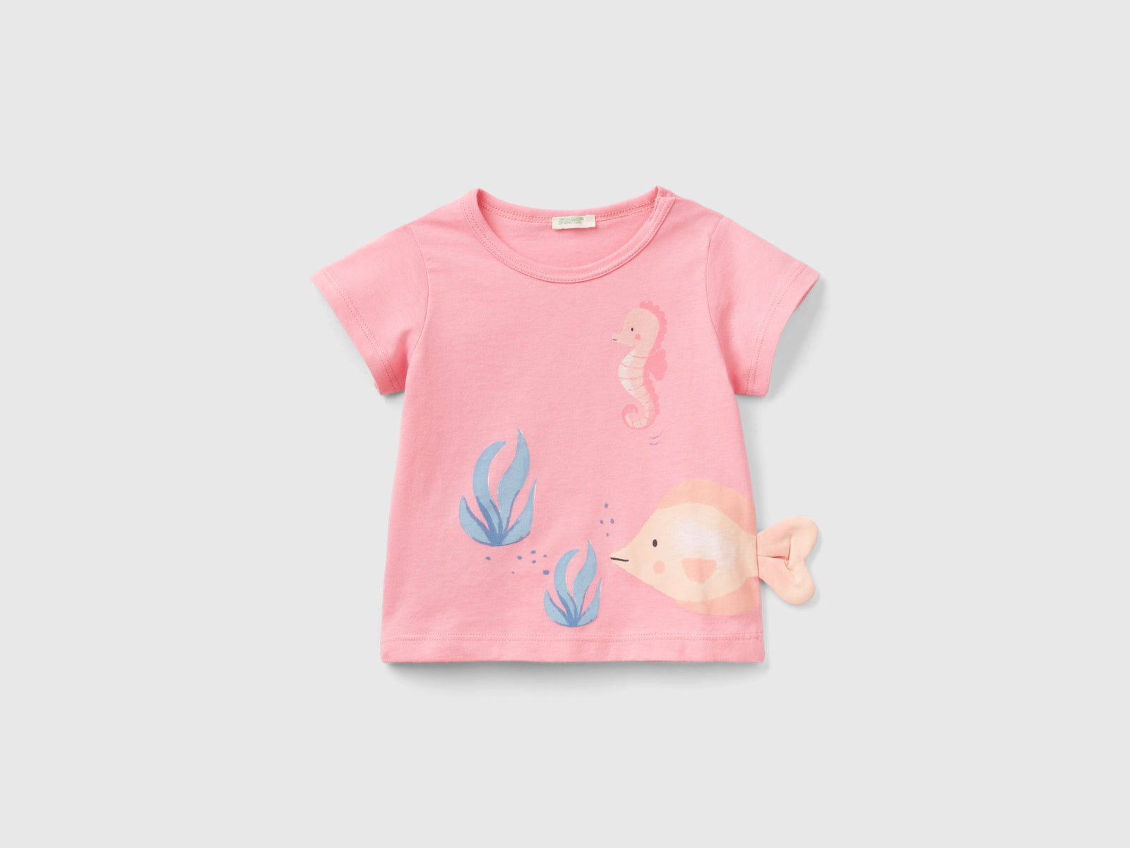 T-shirt con stampa e patch da neonato rosa | Benetton Outlet