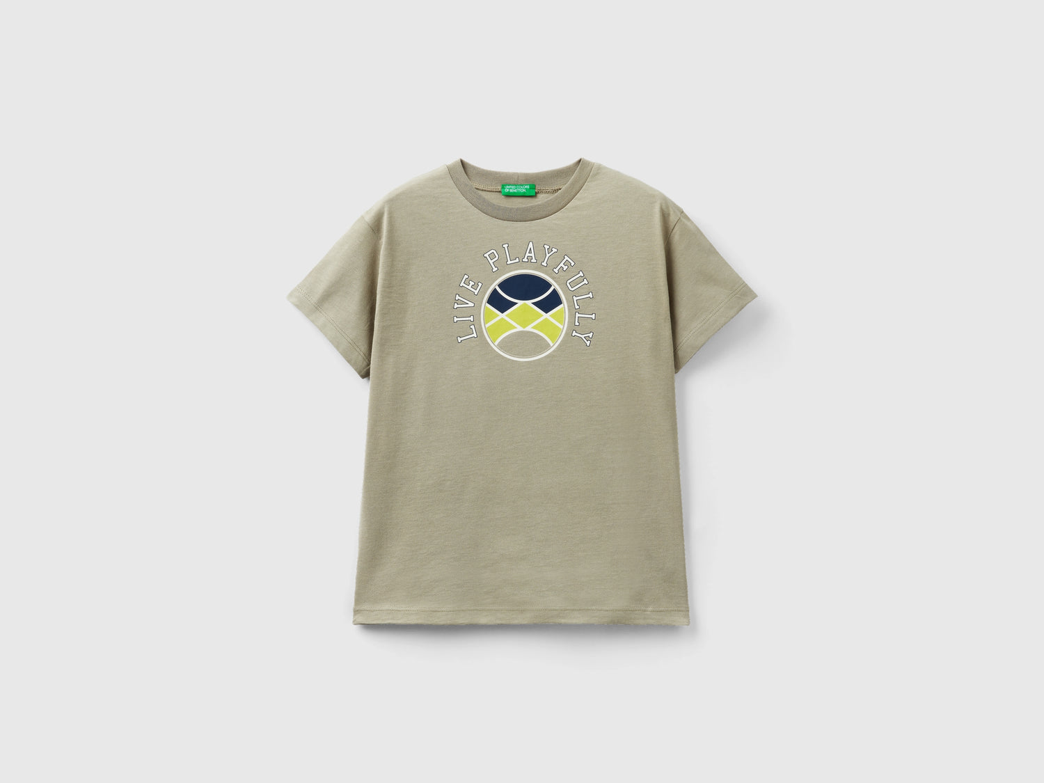 Organic cotton short sleeve t-shirt da bambino verde militare | Benetton Outlet