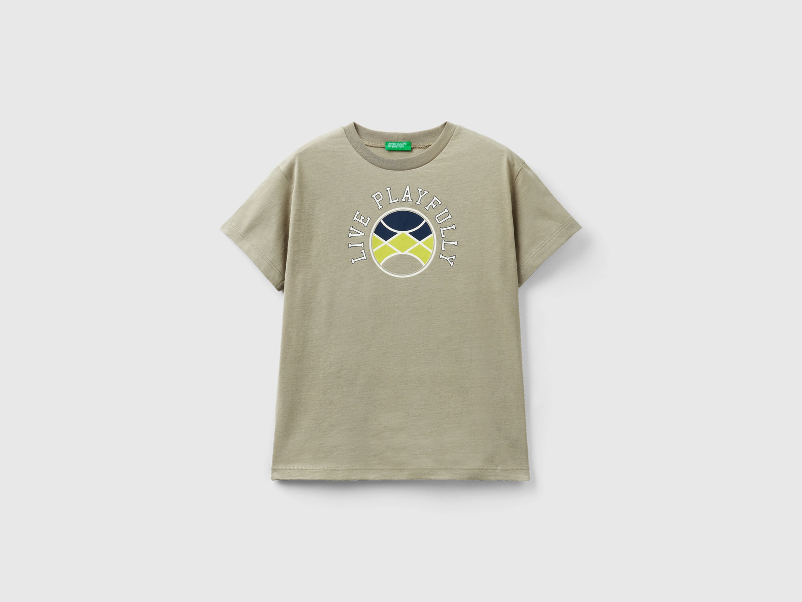 Organic cotton short sleeve t-shirt da bambino verde militare | Benetton Outlet