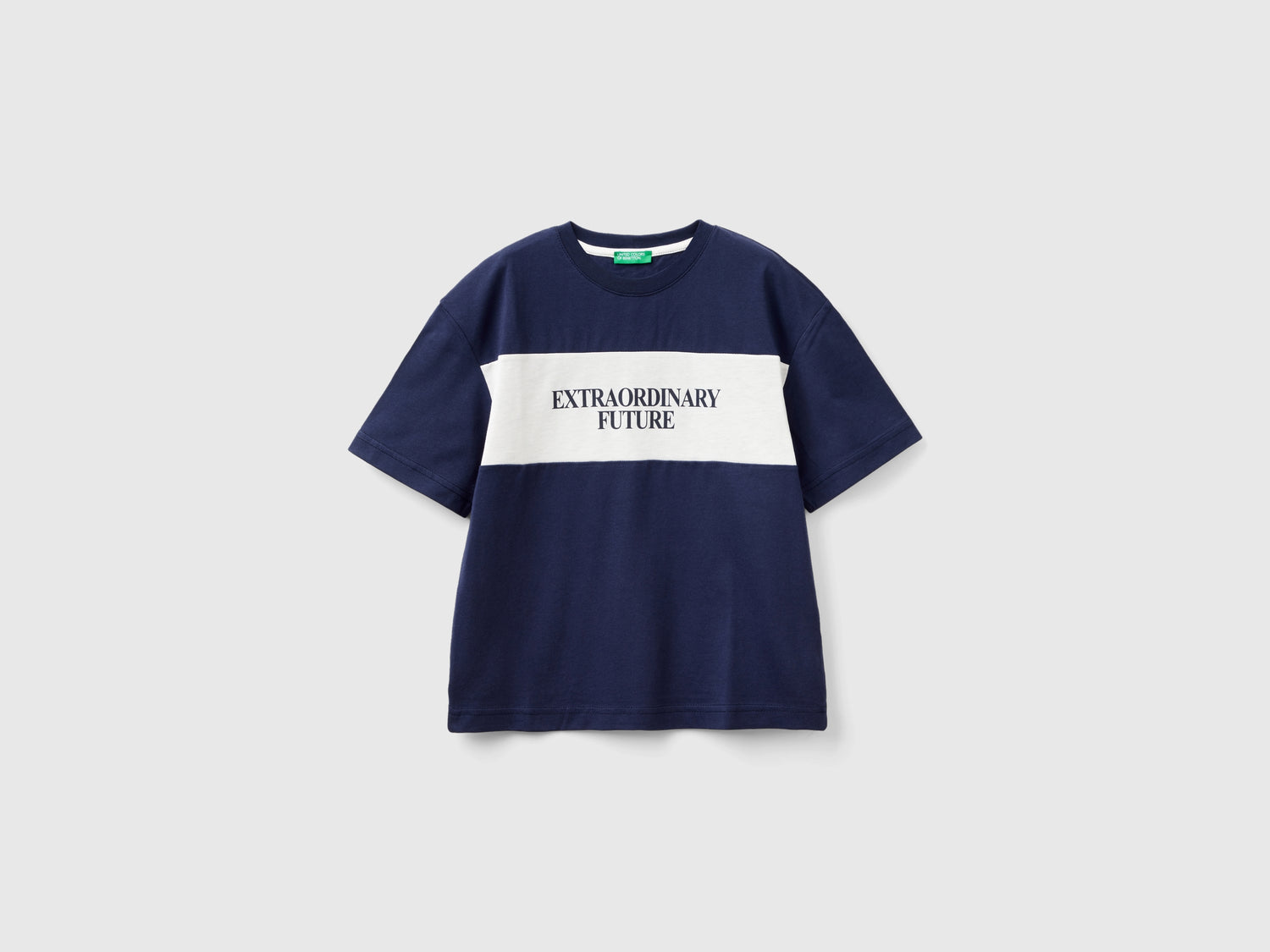 Organic cotton slogan T-shirt da bambino blu scuro | Benetton Outlet