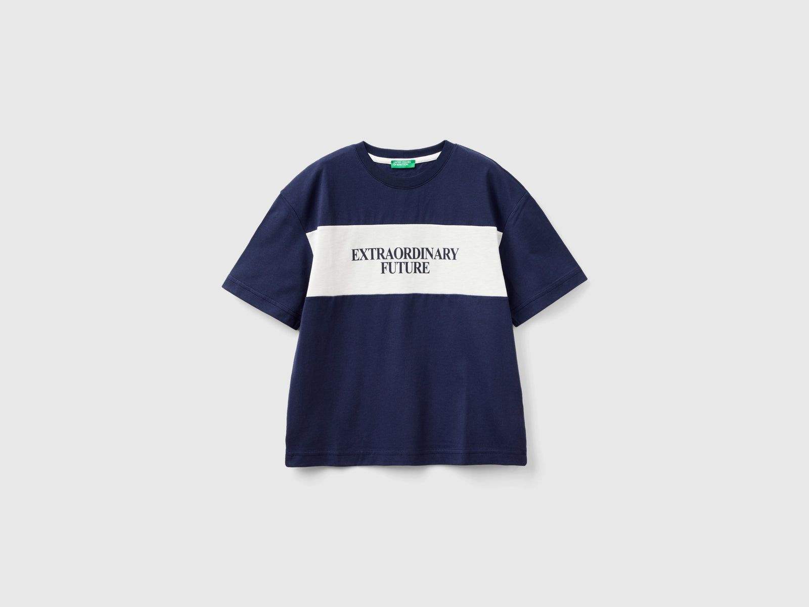 Organic cotton slogan T-shirt da bambino blu scuro | Benetton Outlet