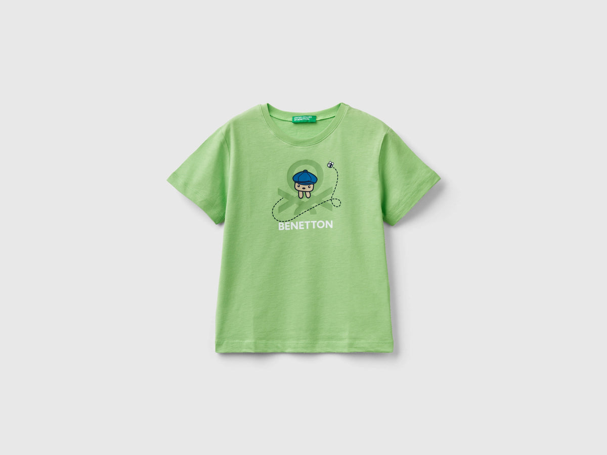 Camiseta 100% algodón orgánico con estampado da bimbo verde | Benetton Outlet