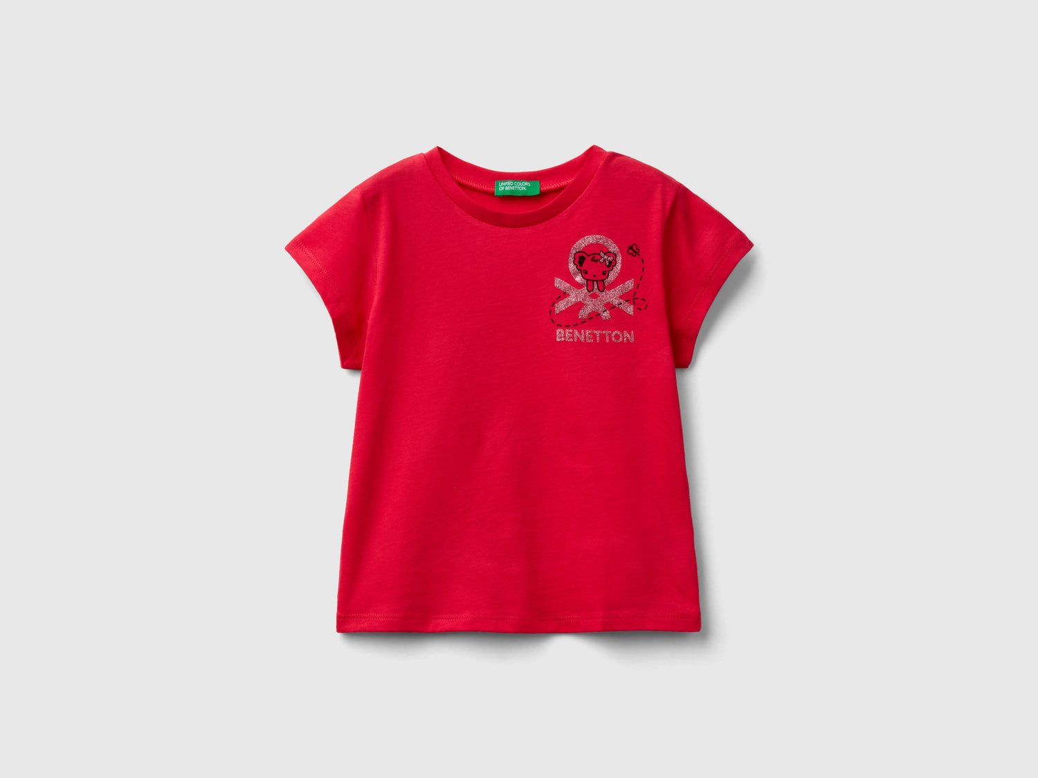 T-shirt in cotone bio con stampa da bimba fucsia | Benetton Outlet