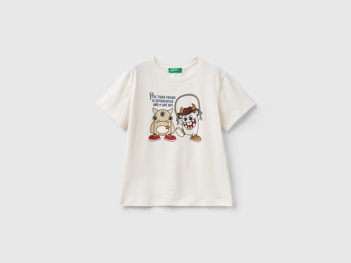 T-shirt with animal print da bimbo bianco panna | Benetton Outlet