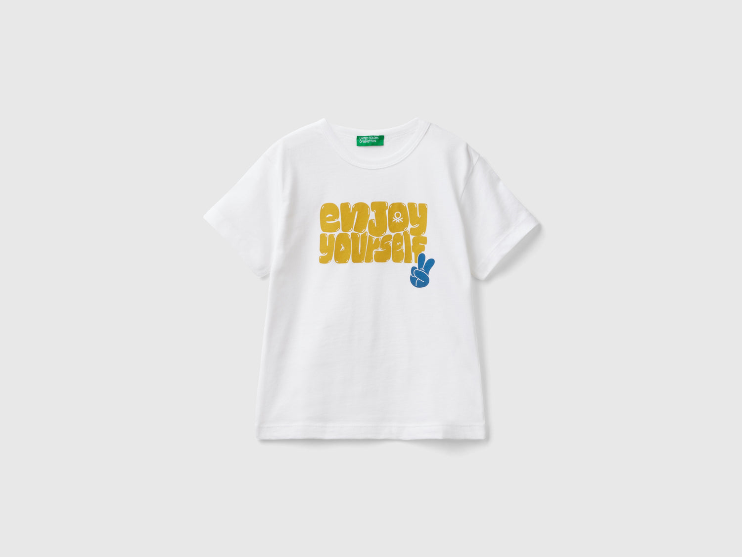 Maglietta in cotone bio con stampa da bimbo bianco | Benetton Outlet
