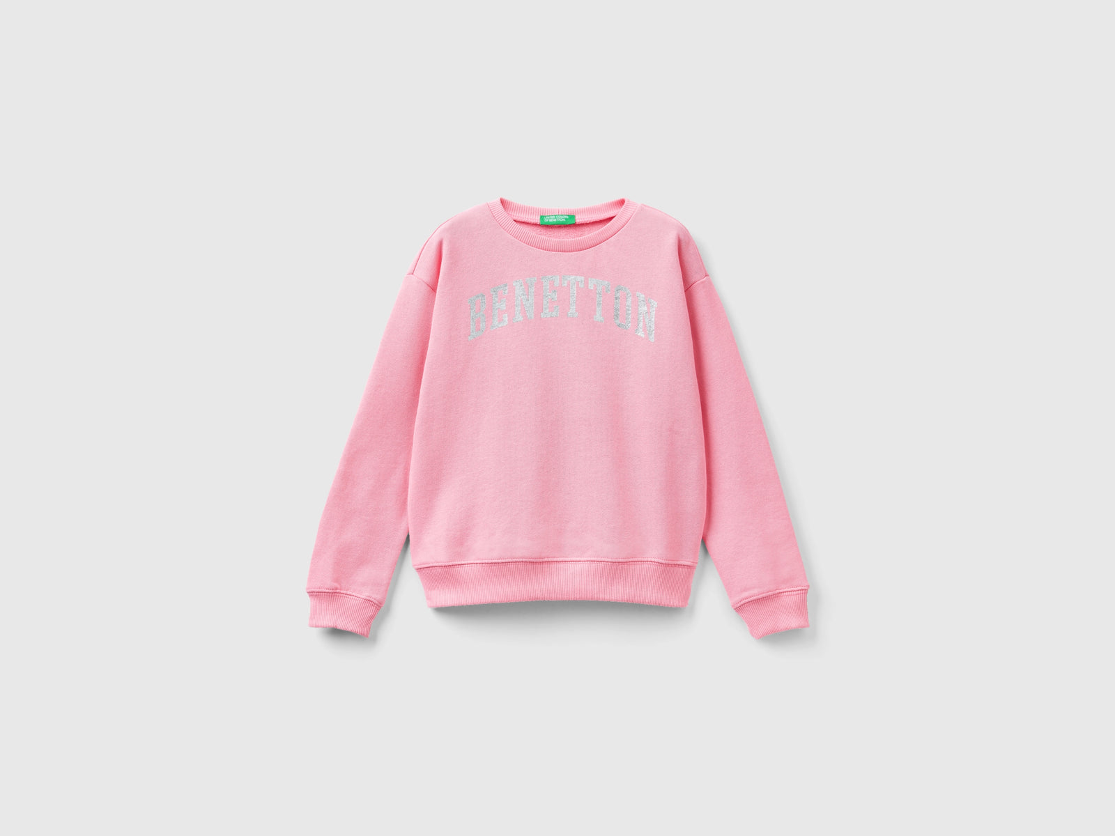 Felpa 100% cotone con logo da bambina rosa | Benetton Outlet