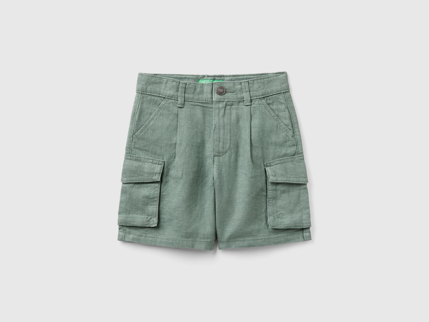 Bermuda cargo in misto lino da bimbo verde militare | Benetton Outlet