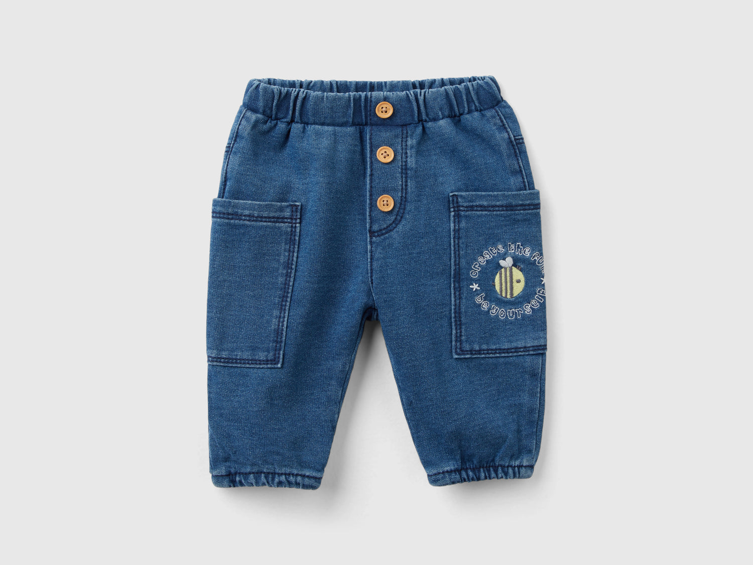 Pantalón sudadera efecto denim con bolsillos da neonato blu | Benetton Outlet