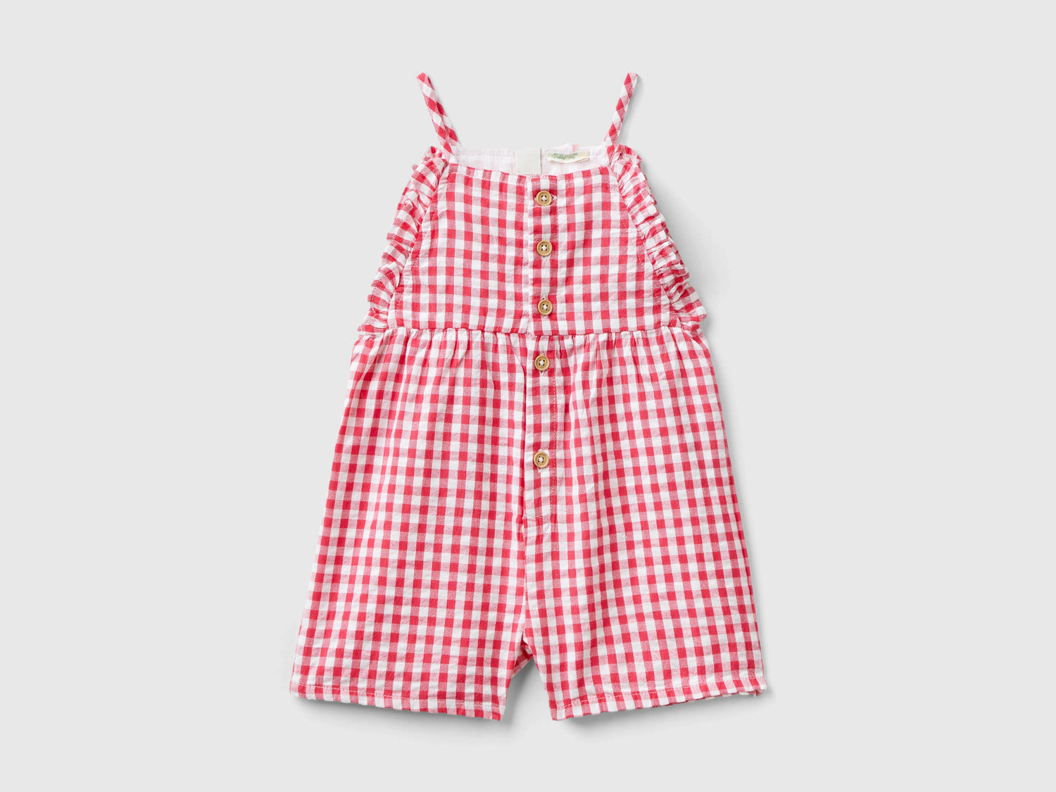 Tutina vichy in puro cotone da neonato fucsia | Benetton Outlet