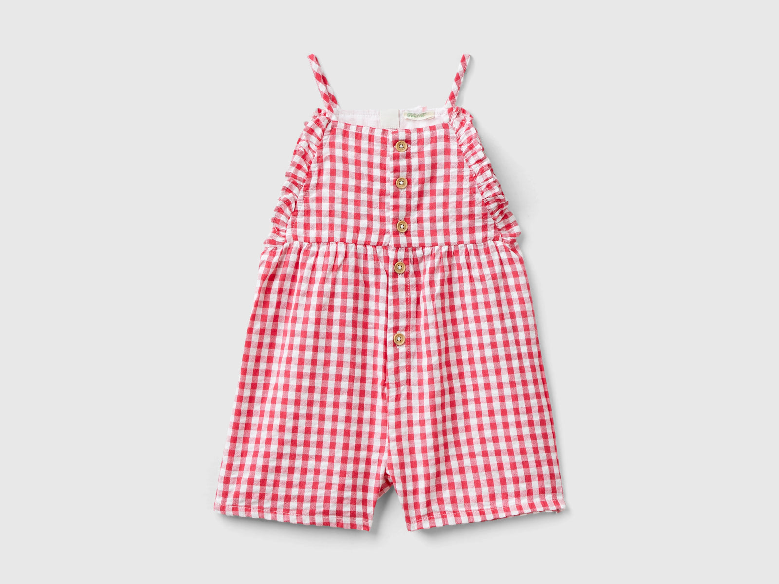 Tutina vichy in puro cotone da neonato fucsia | Benetton Outlet