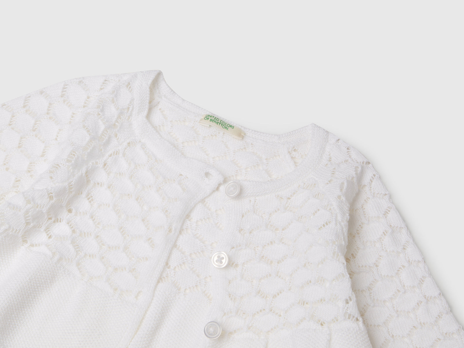 Cardigan lavorato in misto lino da neonato bianco 3 | Benetton Outlet