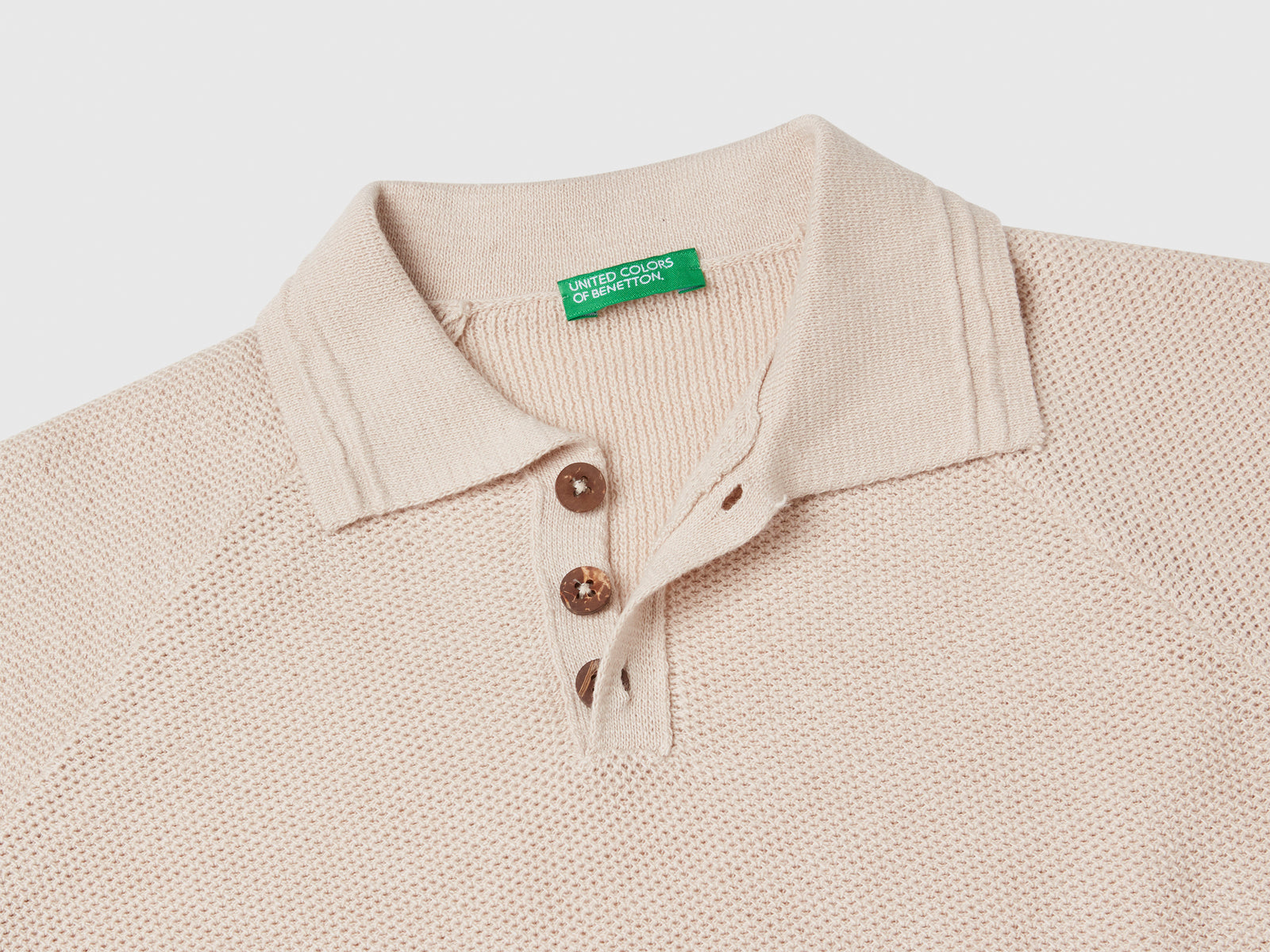 Polo a manica corta in misto lino da bambino beige 3 | Benetton Outlet