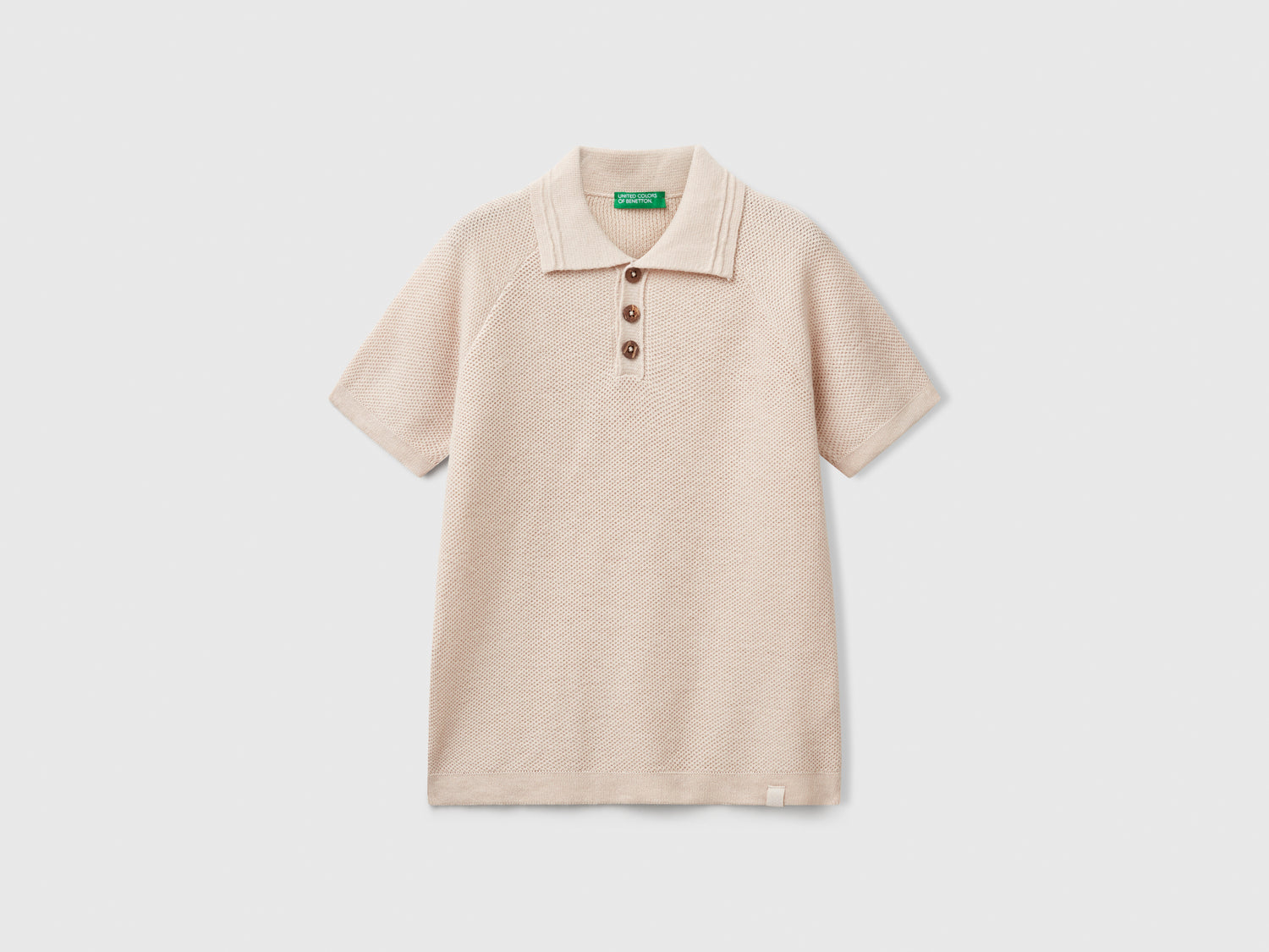 Polo a manica corta in misto lino da bambino beige | Benetton Outlet