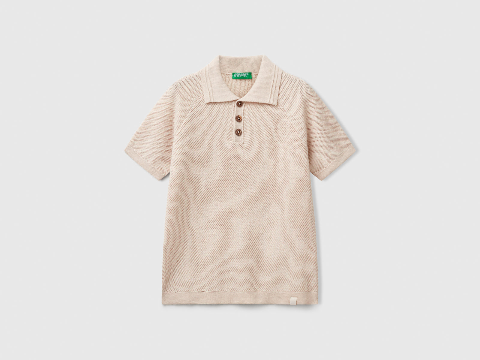 Polo a manica corta in misto lino da bambino beige | Benetton Outlet