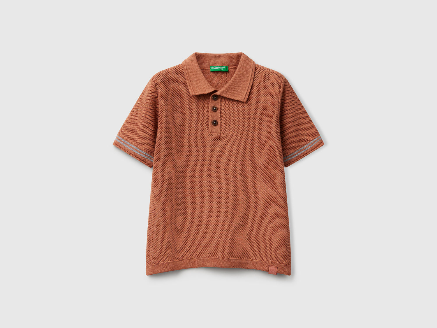 Polo a manica corta in misto lino da bimbo cammello | Benetton Outlet
