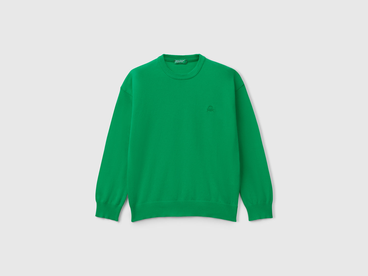 Maglioncino in puro cotone con logo da bambino verde | Benetton Outlet