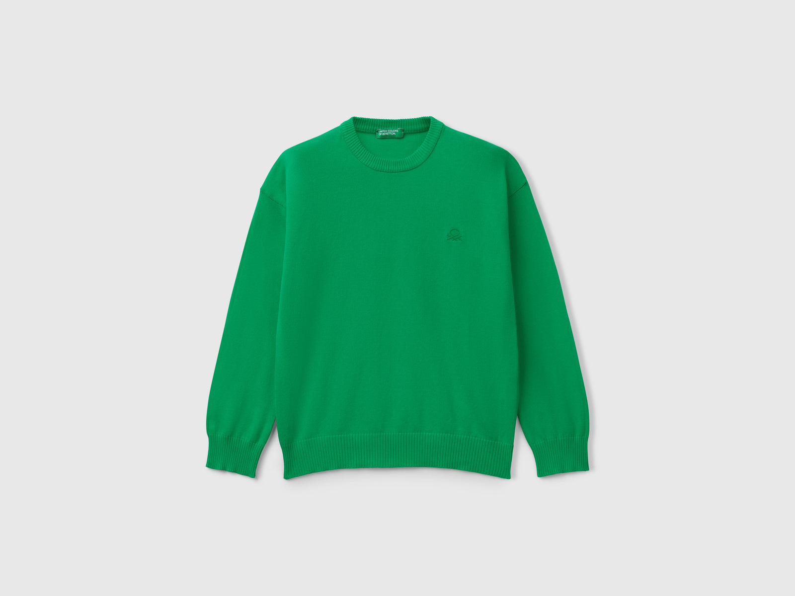 Maglioncino in puro cotone con logo da bambino verde | Benetton Outlet